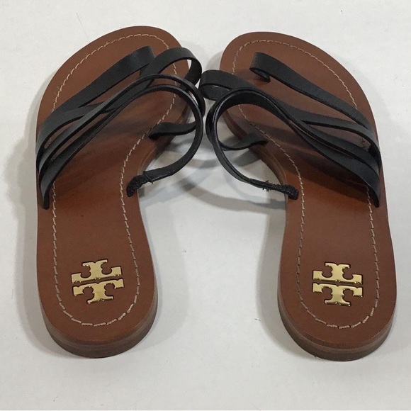 Tory Burch Black Leather Flat Strappy Women's Sandals Size 6.5M - Picture 7 of 7